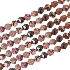 Faceted Polygon Stone, 10 10 mm Natural Faceted Diamond Round Stone, Black Pink