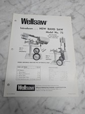 WELLSAW MODEL NO 72 NEW BAND SAW WELLS MANUFACTURING 2 7 3 SALES SHEET