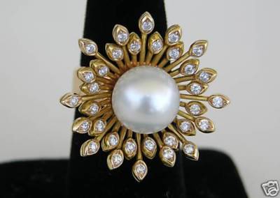 7.28K DIAMOND and PEARL 18K Yellow GOLD RING by ZYDO Italy  