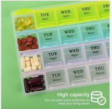 Extra Large Weekly Pill Organizer Medicine Cases Boxs Fit Vitamins 2 Times A Day