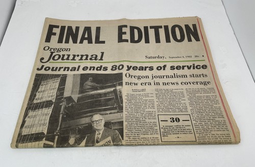 1982 OREGON JOURNAL NEWSPAPER (FINAL EDITION) Excellent Condition, 🚫Fully Open