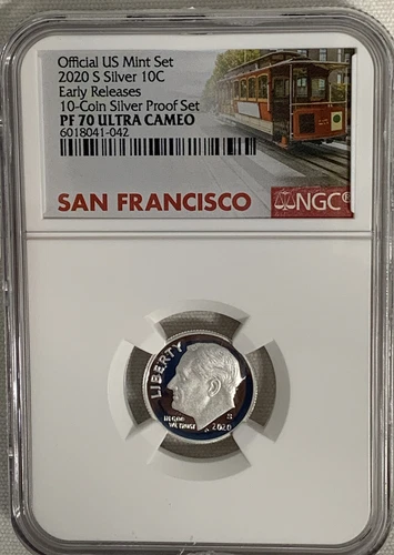 2020 S .999 Fine Silver Proof Mint Set Dime 10c NGC PF70 UC ER Trolley Car Label