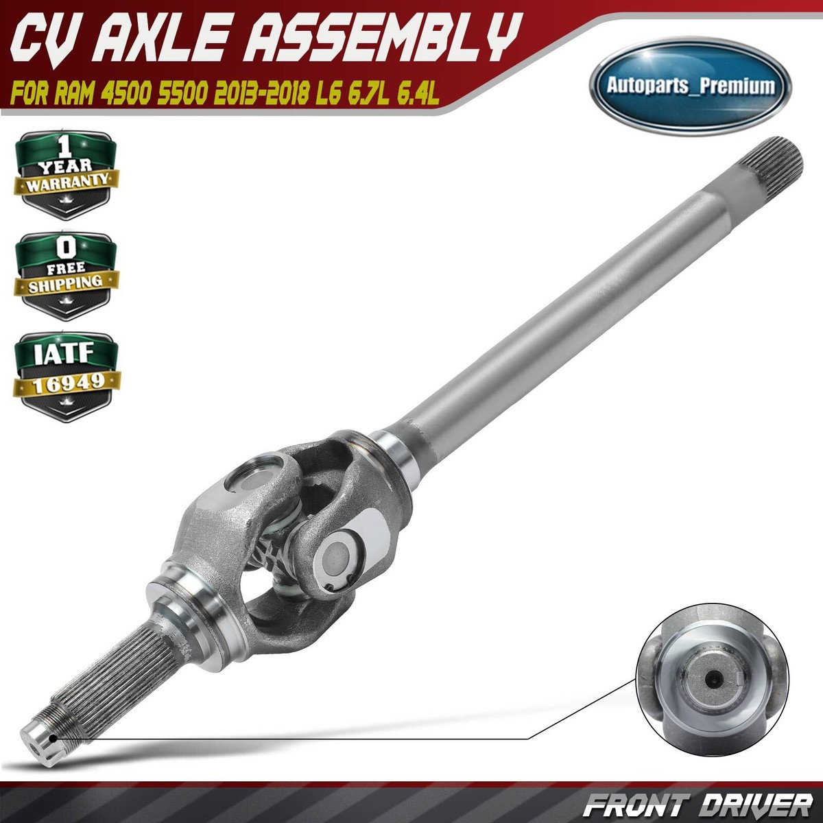 Front Left Driver Side Axle Shaft for Ram 4500 5500 2014-2018 L6