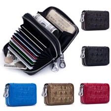 Men Women RFID Blocking Leather Double Zipper Wallet Cash Card Holder Mini Purse