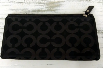 Coach Black Signature C Canvas Wallet w/ Snap Closure & Leather