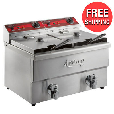 Avantco Commercial 30 lb. Dual Tank Medium-Duty Electric Countertop Fryer - 240V