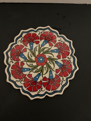 HANDMADE TURKISH TILE ART , SCALLOPED EDGES, 16th original Iznik design