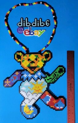 Grateful dead bear perler art kandi necklace rave edm edc plur