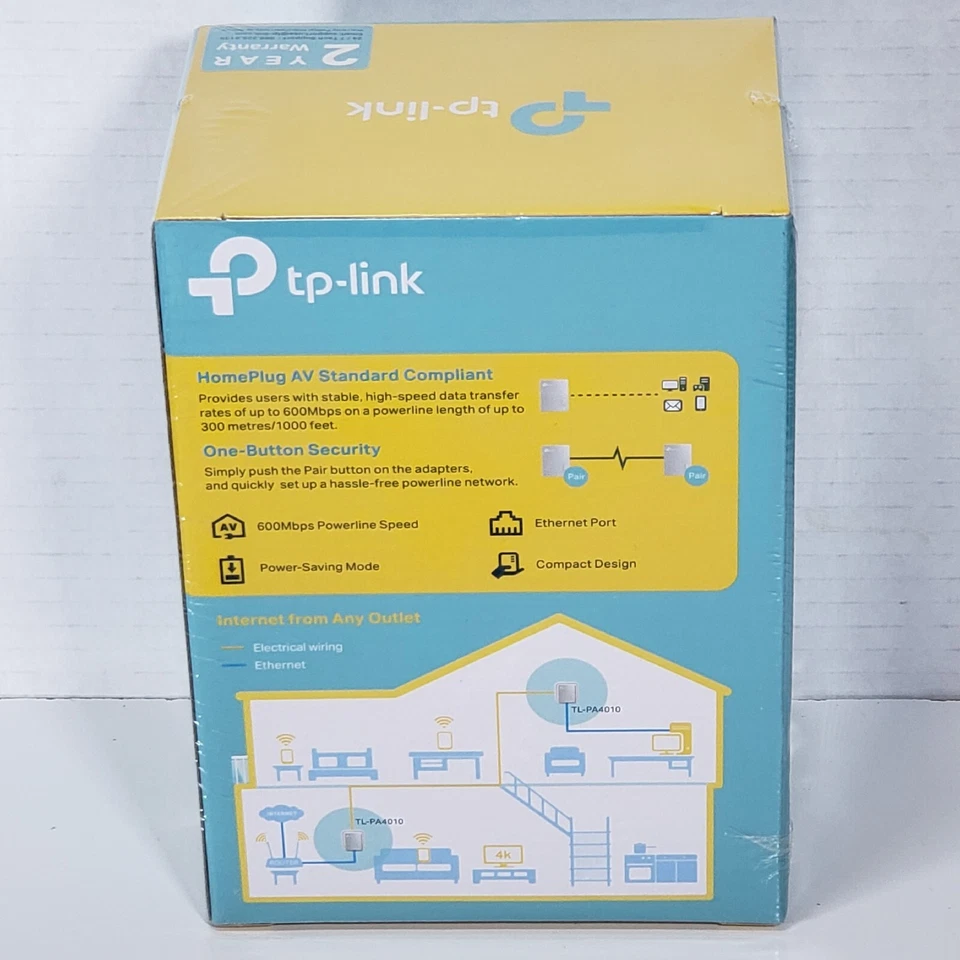 TP Link TL-PA4010 AV600 600Mbps Nano Powerline Ethernet Adapter Starter Kit New - Image 3 of 4