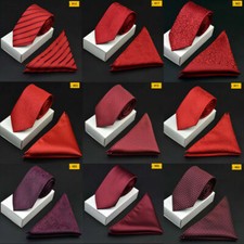 Men Formal 7CM Red Necktie Handkerchief Wedding Party Tie Pocket Square Set