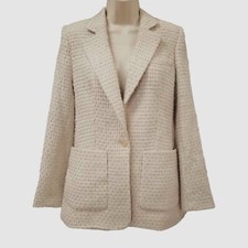 Calvin Klein Women Beige Tweed Textured Blazer Jacket Coat Size 6