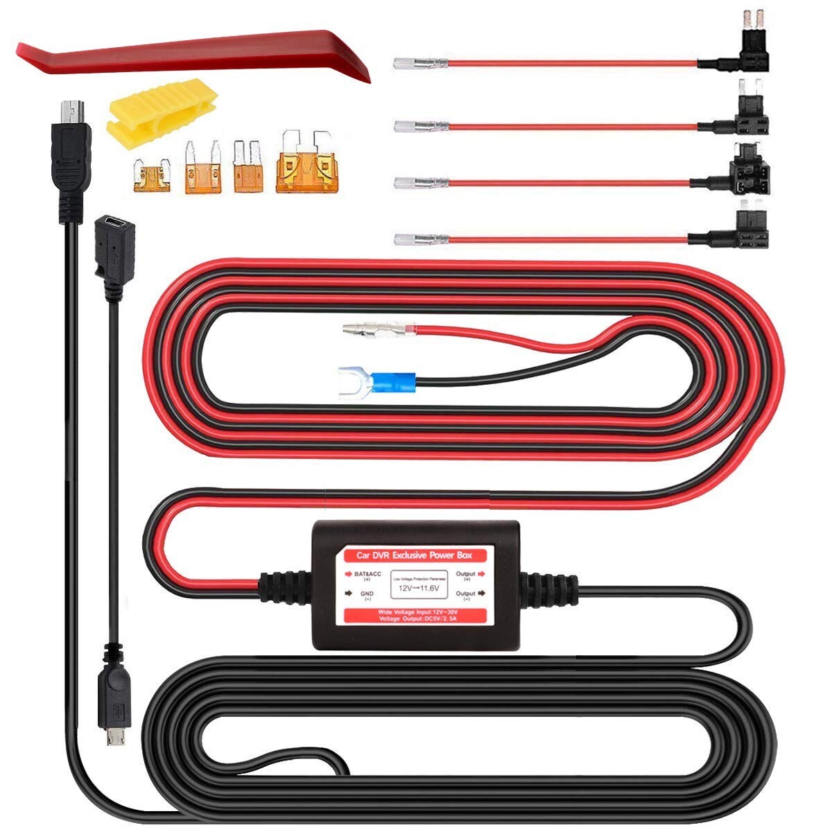 Compact Dash Cam Hardwire Kit for Mini/Micro USB 12V-24V to 5V Conversion-image