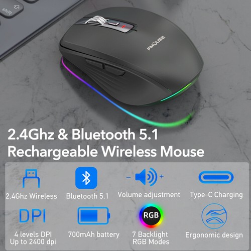 RGB Maus Kabellos USB Bluetooth Mouse 2400DPI Computer Notebook Laptop Funkmaus - Bild 12 von 26