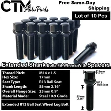 10x Black 14x1.5 Ball Seat Extend Lug Bolts 55mm Shank Fit Mercedes Stock Rims