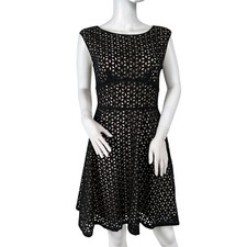 Ann Taylor LOFT Black Lace Beige Lined Fit Flare Ribbon Tie Zipper Dress NWT 2