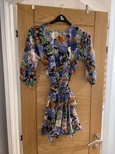Pretty Little Thing Size 6 Flowered Tie Waist Kick Hem Mini Dress