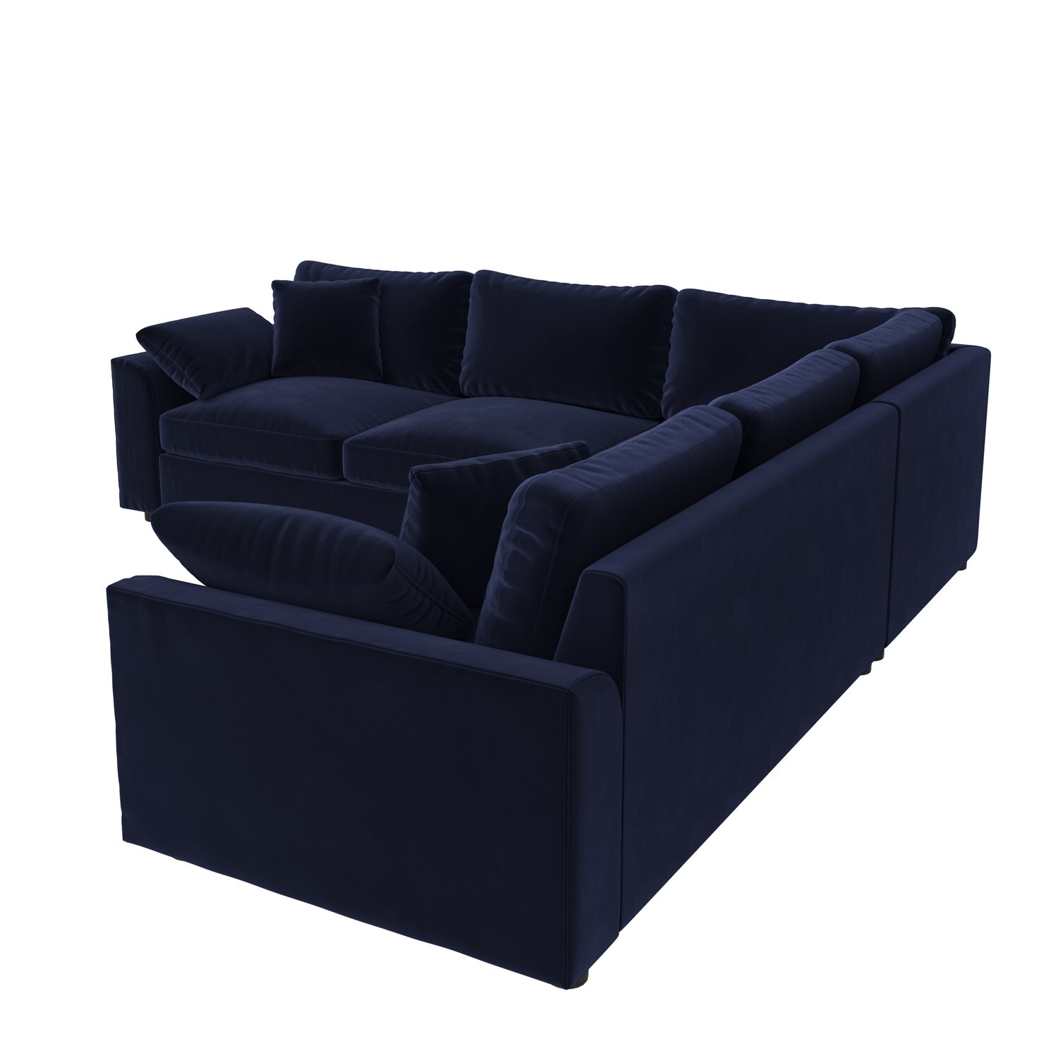 Navy Blue Velvet Corner Sofa Large Foam Filled with Saddle Arms Modern
