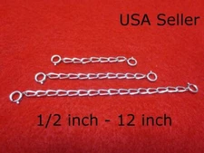 SOLID STERLING SILVER 3.0mm  1/2 INCHES EXTENDER / SAFETY CHAIN  W/ SPRING RING