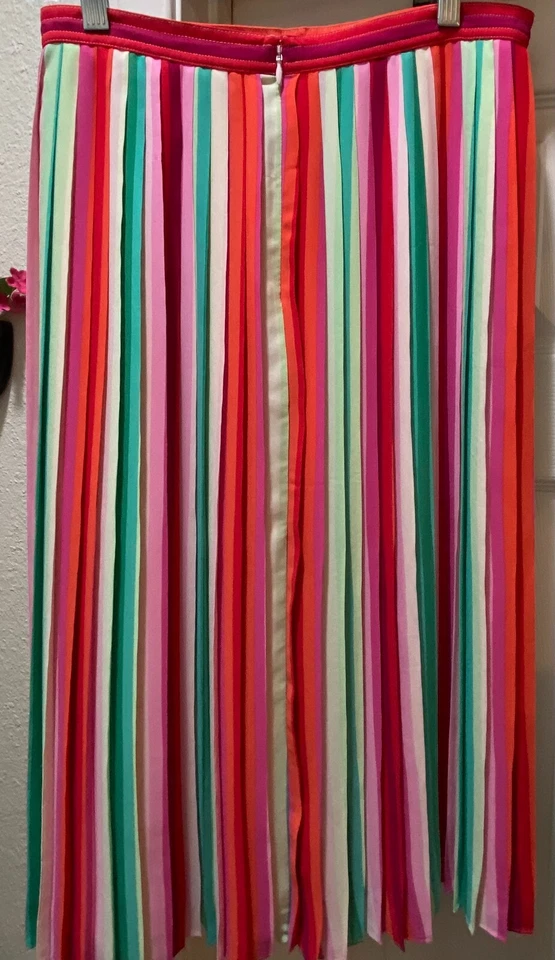 J CREW Women's Sunburst Pleated Midi Skirt in Watermelon Stripe Size 2 LOWSHIP - Image 2 of 4