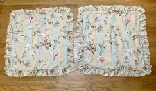 Ralph Lauren Highfields 2 Euro Pillow Shams Vtg Floral Stripe Ruffles HTF Rare