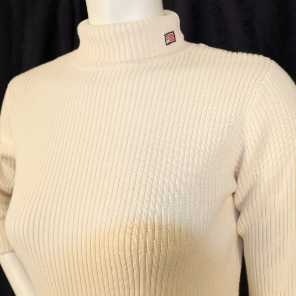 Suéter de cuello alto Ralph Lauren etiqueta negra marfil algodón liso para mujer talla L Foto 4 de 4