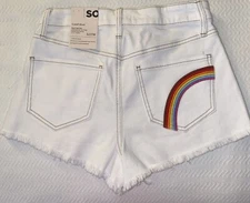 SO Super High Rise Cutoff Shorts Juniors 5/27W White Rainbow Pocket New W/Tag