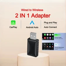 2in1 Wired to Wireless CarPlay Android Auto Adapter for OEM Car Stereo With USB