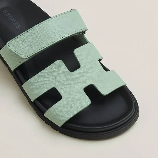 BNIB* Hermes Womens Chypre Epsom Sandals Vert Jade Pastel Green Size 36