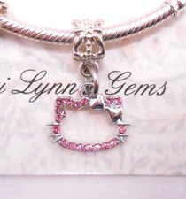 SILVER BOW LOVE MY PINK CZ KITTY CAT BRACELET CHARM DANGLE BEAD  POUCH 