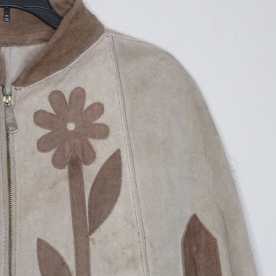 Capa frontal con cremallera floral de cuero gamuza de dos tonos para mujer años 60 NECESITA limpieza OS B63 Foto 4 de 4