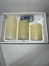 LED Pillar Candles Ivory Color Changing Remote Control Flameless 3pc