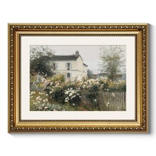 Vintage Cottage Garden Wall Art, Framed Floral House Painting Print, French C...