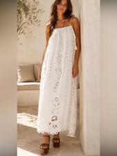 FARM RIO Embroidered Richelieu White Maxi Dress