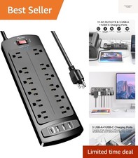 Power Strip, Surge Protector with 12 Outlets and 4 USB Ports, 6 Feet Extensio...