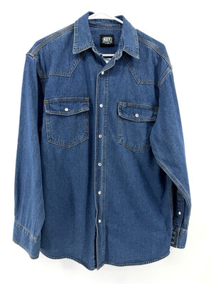 Key Denim Shirt Blue Jean Western Pearl Snap Chore Cowboy Ranch Country Men M