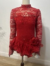Figure Skating Dress   Red Lace with Rhinestone - Flamenco Style