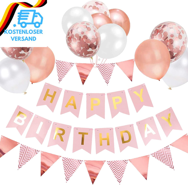 Luftballons Geburtstag Dekoration Set, RoséGold Geburtstagsdeko Happy Birthday D-image