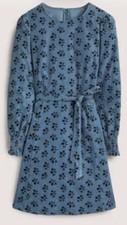BODEN Smocked Cuff Corduroy Dress UK 18R Pretty Blue Floral Print Super Soft.