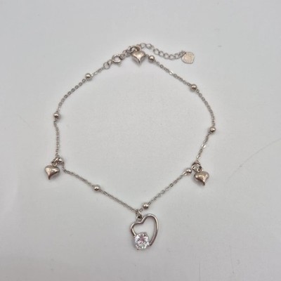 925 Sterling Silber Bettelarmband Herzen CZ Kette