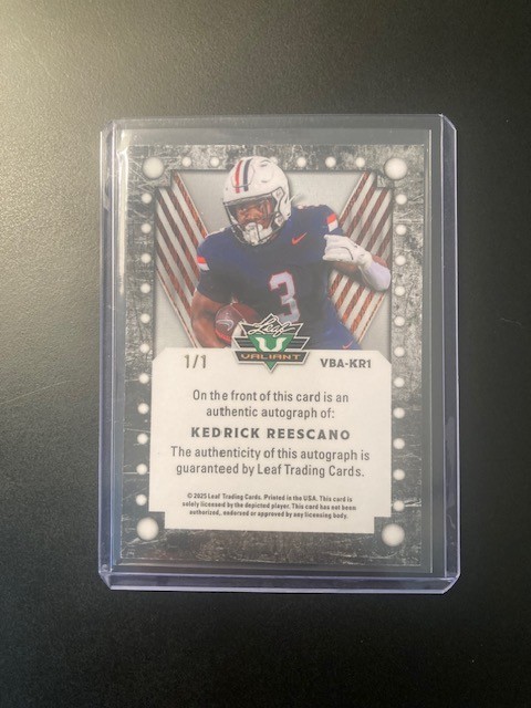 2025 Leaf Eclectic Kedrick Reescano Valiant Auto 1/1 RC Rookie #VBA-KR1 Arizona view 2