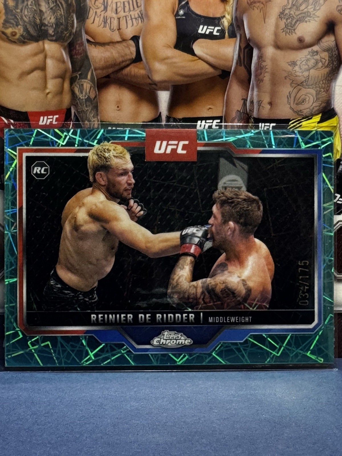2025 Topps Chrome UFC Reinier De Ridder Teal Lazer Refractor /175 (RC) #185