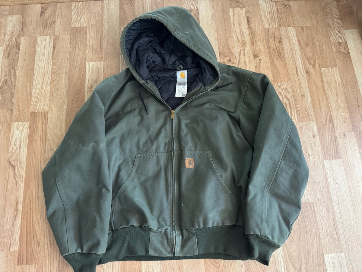 Vintage Y2K Carhartt Jacket Lined Hooded Grunge Green J247 MOS