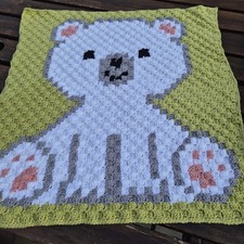 HANDMADE CROCHET CORNER TO CORNER C2C BLANKET 28" X 26" ARAN BRAND NEW BEAUTIFUL