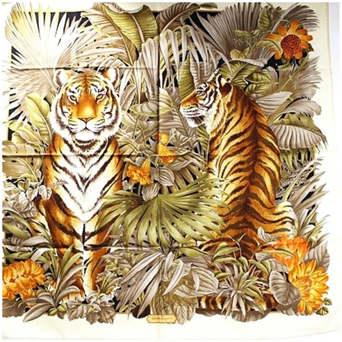 Foulard En Soie Vintage Piramit - Motif Animaux Et Forêts, Multicolore, Carré/bandana, Occasion