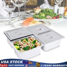 6" Deep 1/2 Size Stainless Steel Steam Table Pans Hotel Food Prep Pan 4 Pack Lid