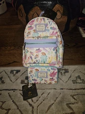 NWT Loungefly Disney Crystal Sidekicks Gem All Over Print Backpack & Wallet Set