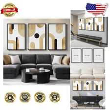 Large Framed 3-Piece Gold Abstract Wall Art 24x36" Modern Canvas Prints