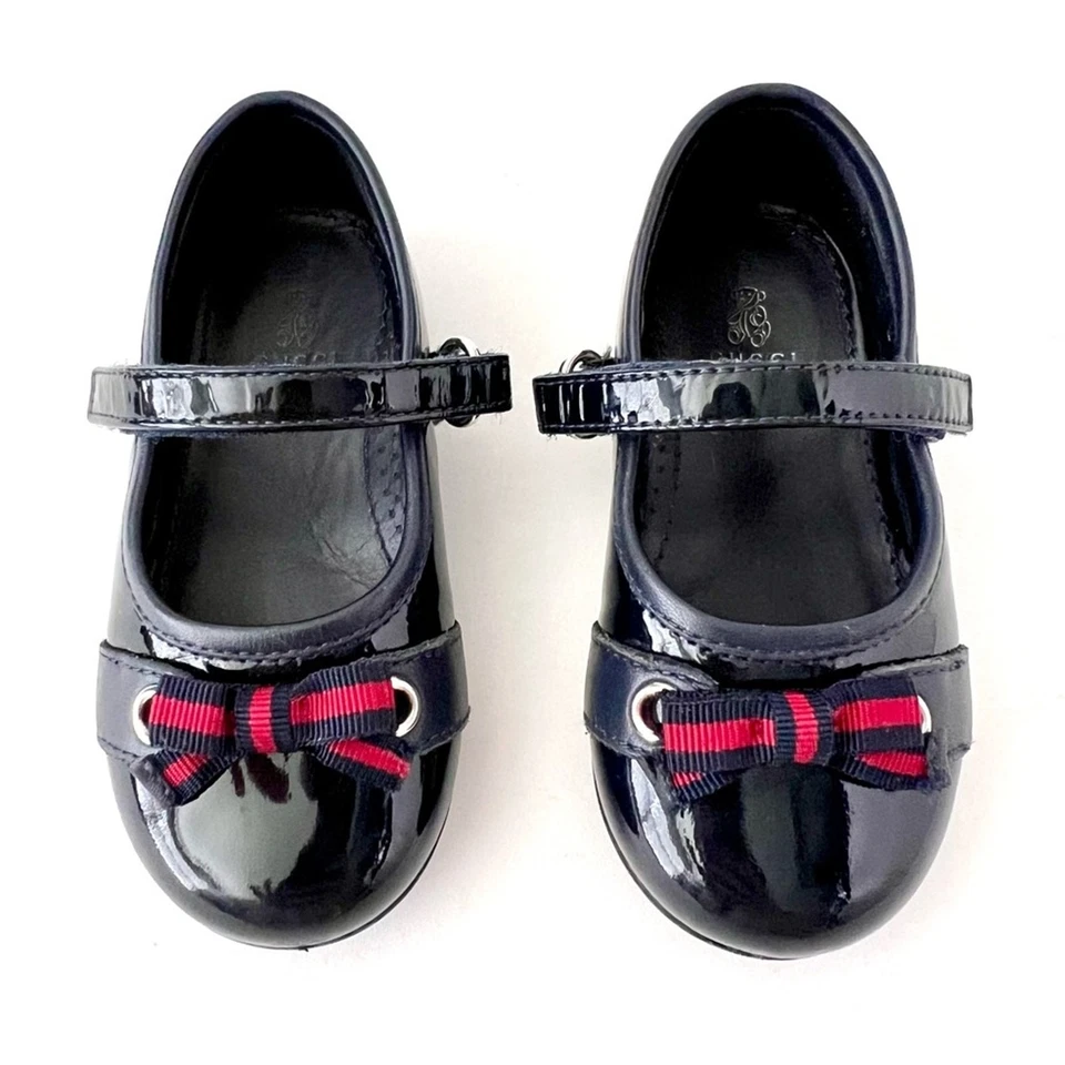 GUCCI | Baby Girl Mary Jane Ballet Flat Web Stripe Bow Navy Blue Leather US 5 - Image 2 of 4