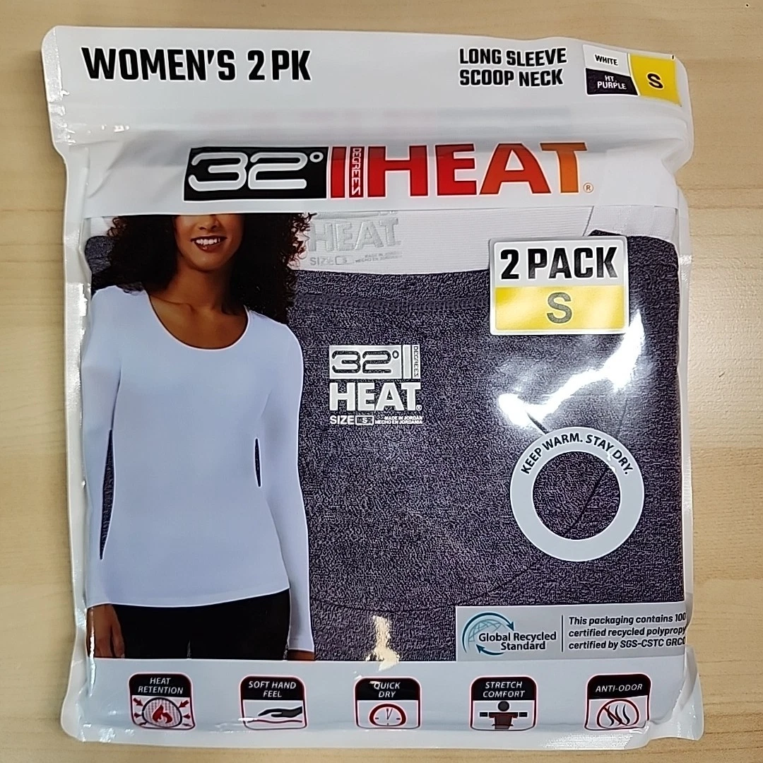 32 Degrees Women's 2 Pack Ultra Light Thermal Baselayer SMALL Purple/White