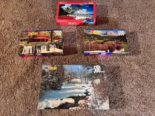 Lot of 4 New Sealed Encore Puzzles 500 pc: Beach/Mountain/House/Brook